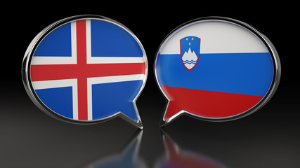 Iceland and Slovenia flags with Speech Bubbles. 3D illustration