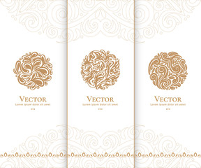 Set of golden emblem. Elegant, classic vector. Can be used for jewelry, beauty and fashion industry. Great for logo, monogram, invitation, flyer, menu, brochure, background, or any desired idea.