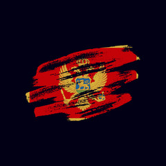 Grunge textured Montenegrin flag. Vector brush painted flag of Montenegro isolated on dark blue background. Frayed and scratched the national symbol of the European country