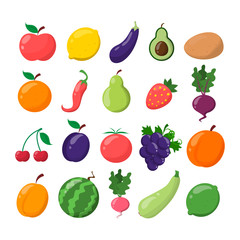 Fruit and vegetable set. Lemon, orange, banana