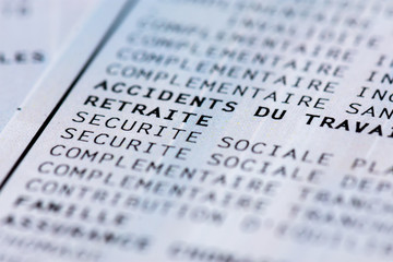 Bulletin de paie français avec cotisations sociales (accidents du travail, retraite, Sécurité...