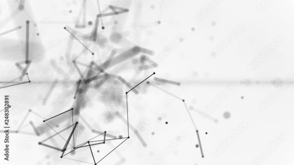 Poster white geometrical background with moving particles black lines and dots. looping cg animation good f