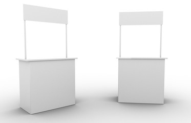 White blan exhibit promotional counter advertising POS POI PVC booth, Retail Trade Stand Isolated on the white background. Mock Up Template For Your Design