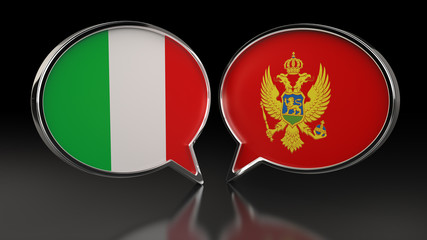 Italy and Montenegro flags with Speech Bubbles. 3D illustration