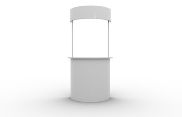 White blan exhibit promotional counter advertising POS POI PVC booth, Retail Trade Stand Isolated on the white background. Mock Up Template For Your Design