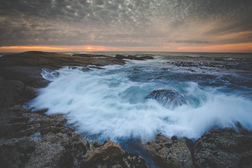Wide angle view of a seascape scene in Seapoint in Cape town south africa