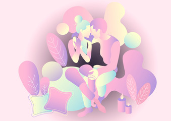 Man, Woman icon, isolated. Flat design. Flat design concept for time management, targeting, work planning and timing. Girl and man, couple are sitting with cup of coffee, lovebirds with cozy