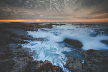 Wide angle view of a seascape scene in Seapoint in Cape town south africa