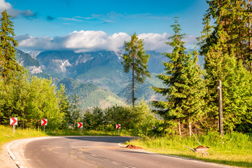 Breathtaking road to Tatra mountains at sunset, Poland © shaiith