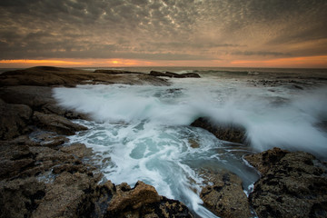 Wide angle view of a seascape scene in Seapoint in Cape town south africa