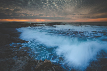 Wide angle view of a seascape scene in Seapoint in Cape town south africa