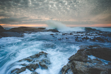 Wide angle view of a seascape scene in Seapoint in Cape town south africa