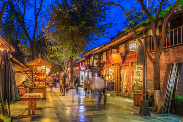 Nightscape of Chengdu Ancient Town, Sichuan Province, China..