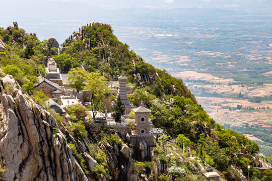 Sanhuang Basilica on the top of Songshan Mountain, Dengfeng, Henan, China. Songshan is the tallest of the 5 sacred mountains of China dedicated to Taoism, near the famous Shaolin temple