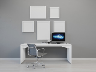 mock up poster frame in modern interior background, living room, Scandinavian style, 3D render, 3D illustration