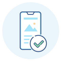 Mobile friendly line icon. Smartphone with check mark outline illustration. - 248306204