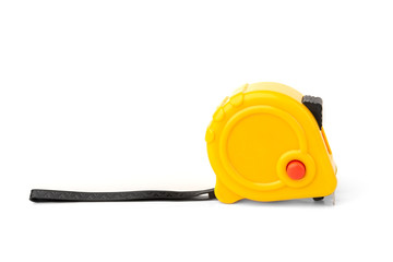 Yellow construction tape measure isolated on white background.