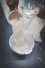 Fototapeta na wymiar Brewers mixing up yeast in a brewery