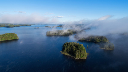 Beautiful islands on the lake. Very low cloud cover.