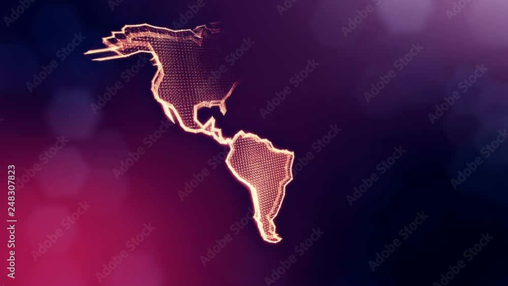 Aufkleber icon of america. background made of glow particles as vitrtual hologram. 3d seamless animation with 