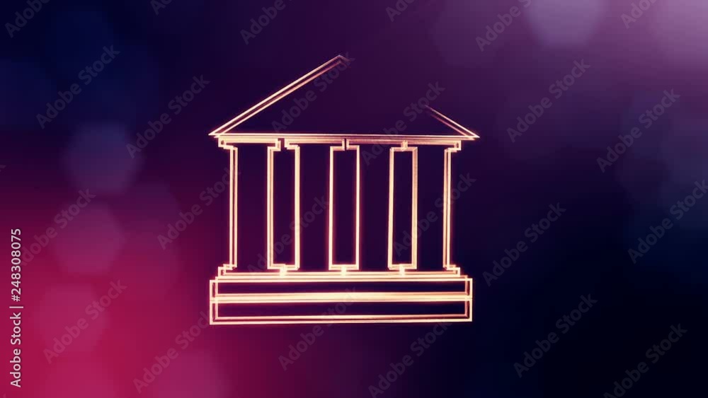 Aufkleber icon of bank. financial background made of glow particles as vitrtual hologram.. 3d seamless animati