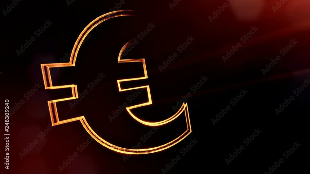 Aufkleber animation icon or emblem of euro logo. background made of glow particles as vitrtual hologram. shiny
