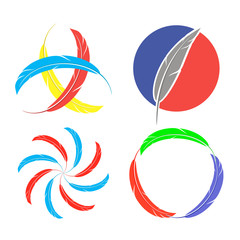 Set of Different Colorful Feathers Icons Isolated on White Background