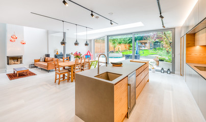 Interior of modern living room and kitchen