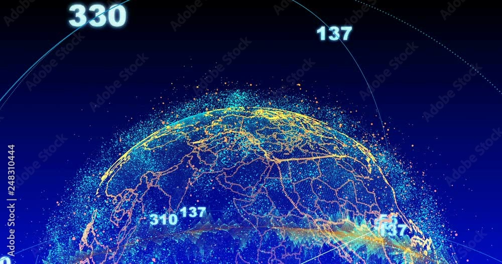 Poster abstract globe with particles and plexus structure. digital technology planet with continent forming