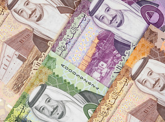 Saudi Arabia riyal (2016) background. Saudi Arabian money currency notes. Saudi Arabia economy..