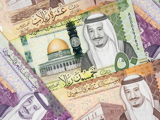 Saudi Arabia riyals. Saudi Arabian money currency notes. Saudi Arabia economy..
