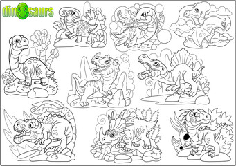 cute cartoon prehistoric dinosaurs, set of images coloring book © fargon