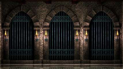 Arches with iron railings and torches