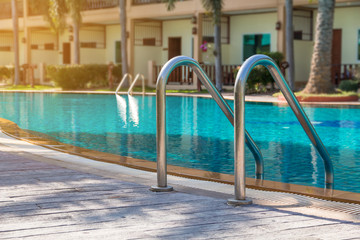 Modern backyard of a swimming pool in public resort or clubhouse