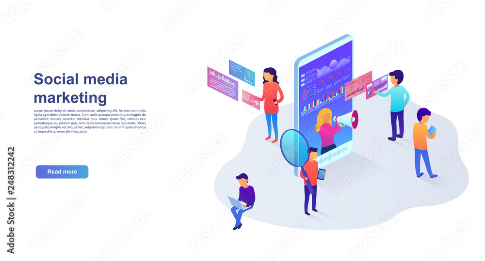 Poster statistics and analytics of the landing page in social networks, visual data, digital marketing. mar