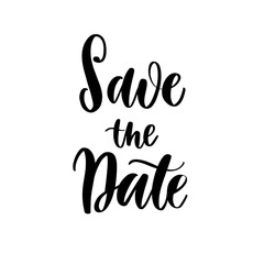 Fototapeta premium Save the date wedding lettering emblem. Hand crafted design elements for your wedding invitation. Vector illustration.