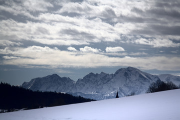 Panorama view on mountain, winter season in austria