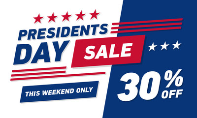 Presidents day sale 30% discount banner . Vector template.