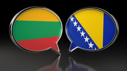 Lithuania and Bosnia and Herzegovina flags with Speech Bubbles. 3D illustration