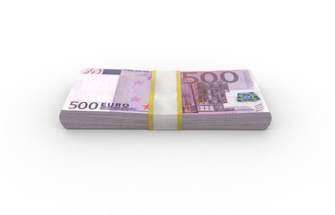 500 EUR stack over white background