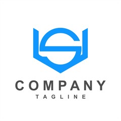 SV, SU, VS, US initials geometric line art company logo
