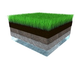 Soil layers. Four cross section soil layers. 3D illustration isolated on light background