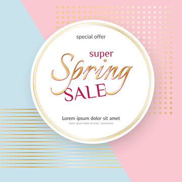 Poster Spring Sale Elegant golden specks pink background Luxury card poster for advertising sale promotions discounts Beautiful spring summer theme of fashion advertising sale discount Vector tag