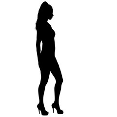 Black silhouette of a beautiful girl on a white background