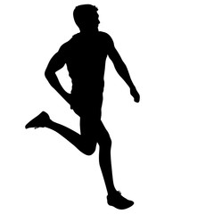 Fototapeta na wymiar Black Silhouettes Runners sprint men on white background