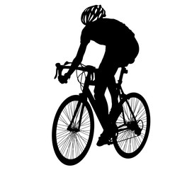 Silhouette of a cyclist male on white background