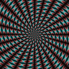 Spiral Rays in Red and Blue / An abstract fractal image with a dark spiral ray design in blue, red and black.