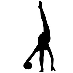 Fototapeta premium Silhouette girl gymnast with the ball on white background