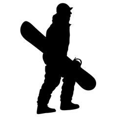 Black silhouettes snowboarders on white background illustration