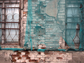 Old brick wall with grid as background